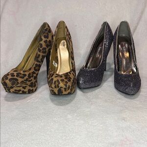 Leopard and Glitter Pumps lot of 2 size 6 woman’s